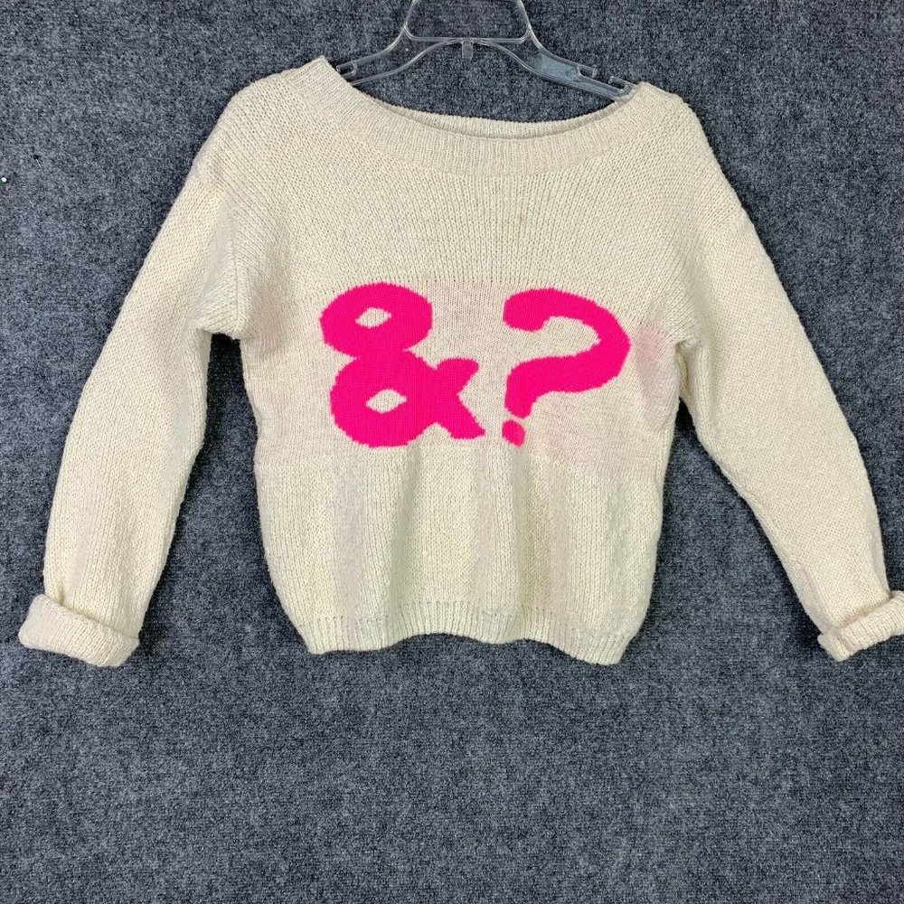 Whisper Sweater Women M Cropped Ivory Knit In Graphic Long Sleeve with Cuff